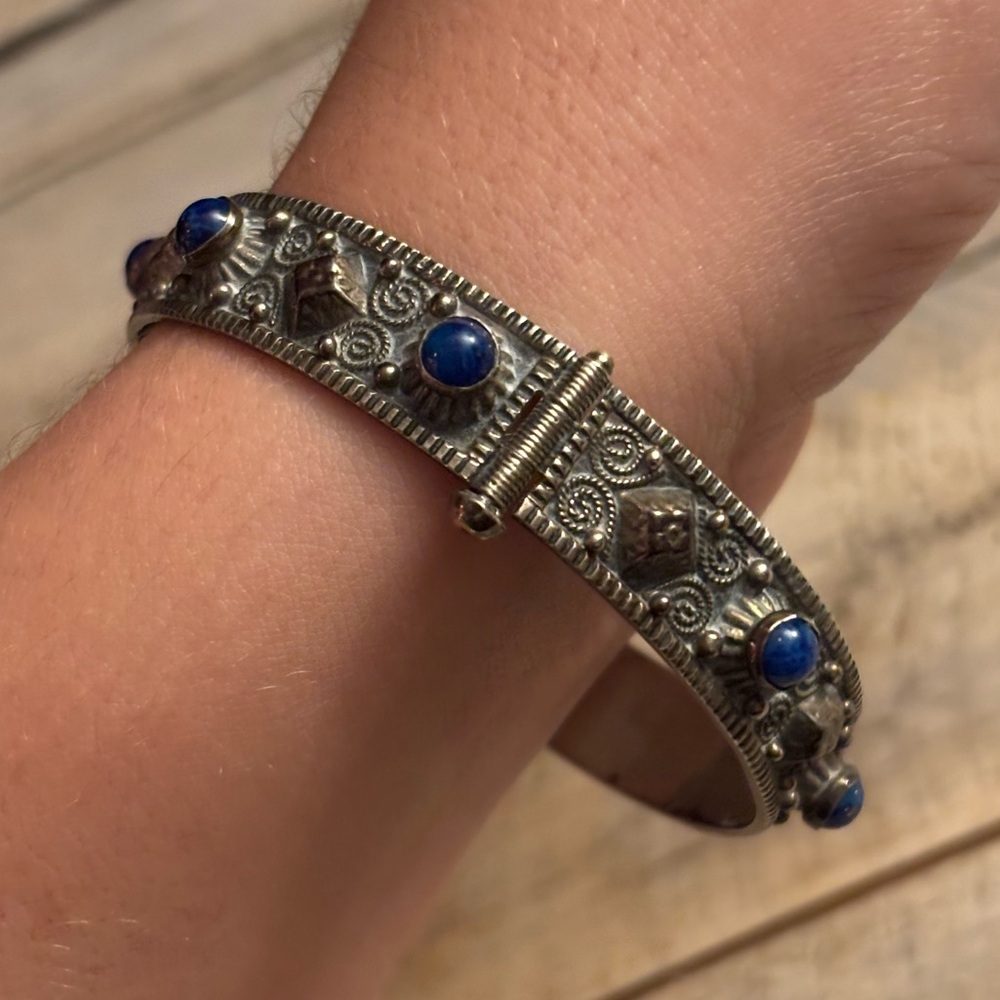 Antique Art Glass 800 Silver Bangle - Picture 2 of 7